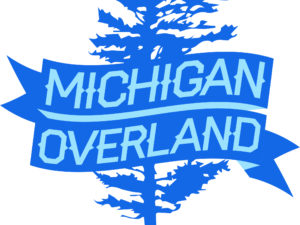 Michigan Overland blue tree and banner logo