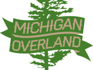 Michigan Overland green and tan banner and tree logo
