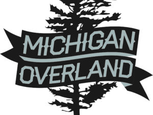 Michigan Overland grey tree and banner logo