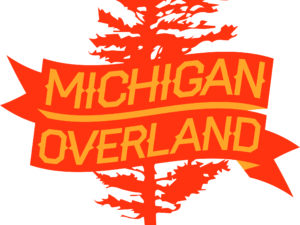 Michigan Overland orange banner and tree logo